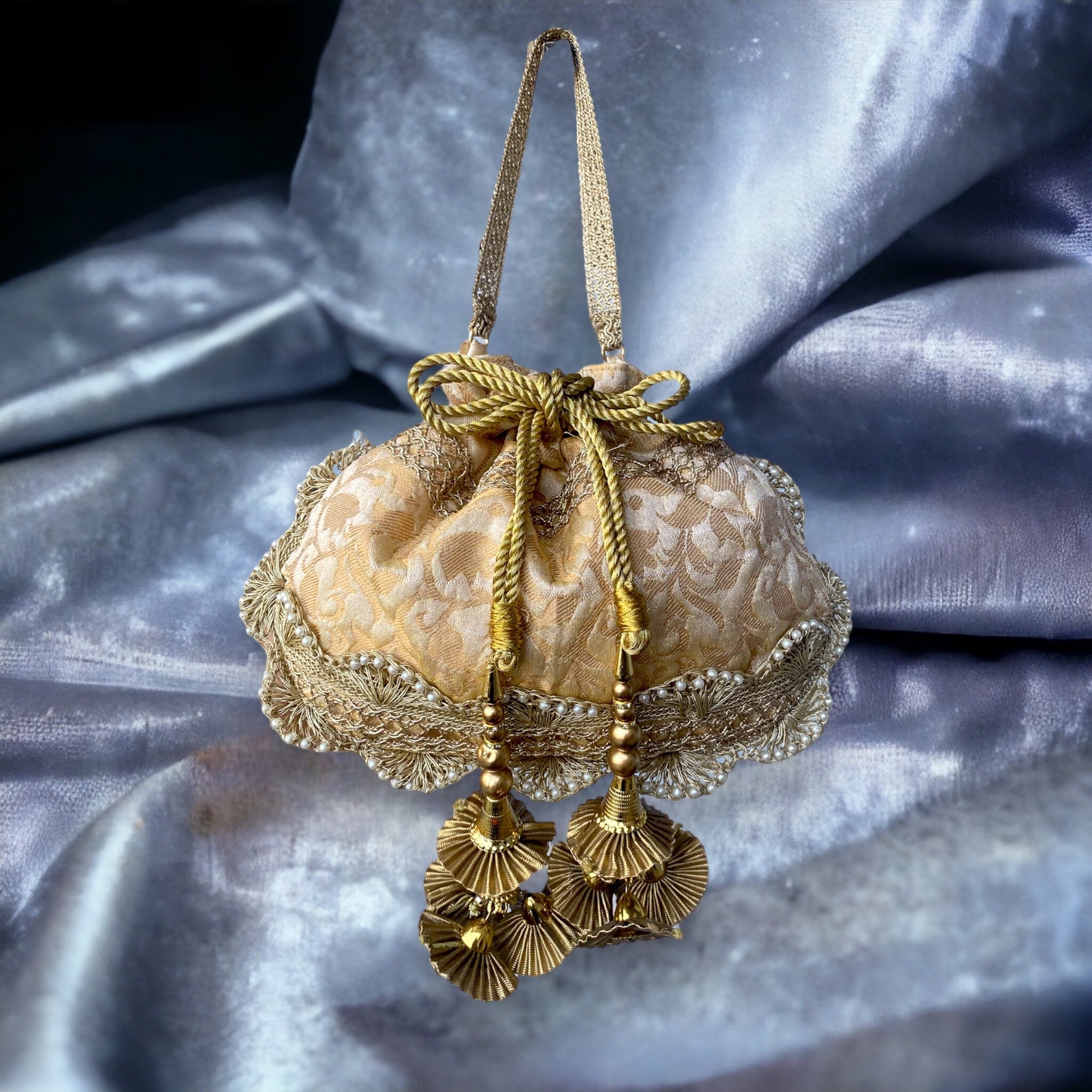 Vintage Golden Potli bag Gulabi Dhaga