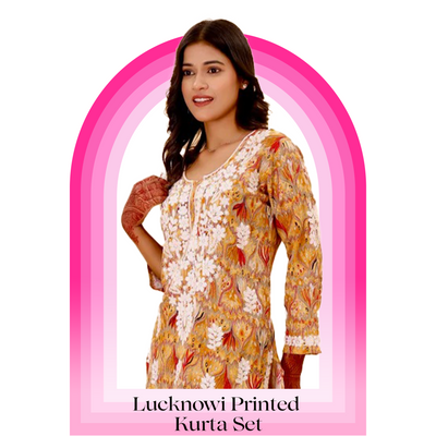 Lucknowi Printed Kurta Set