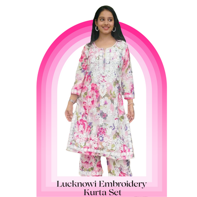 Lucknowi embroidery kurta set