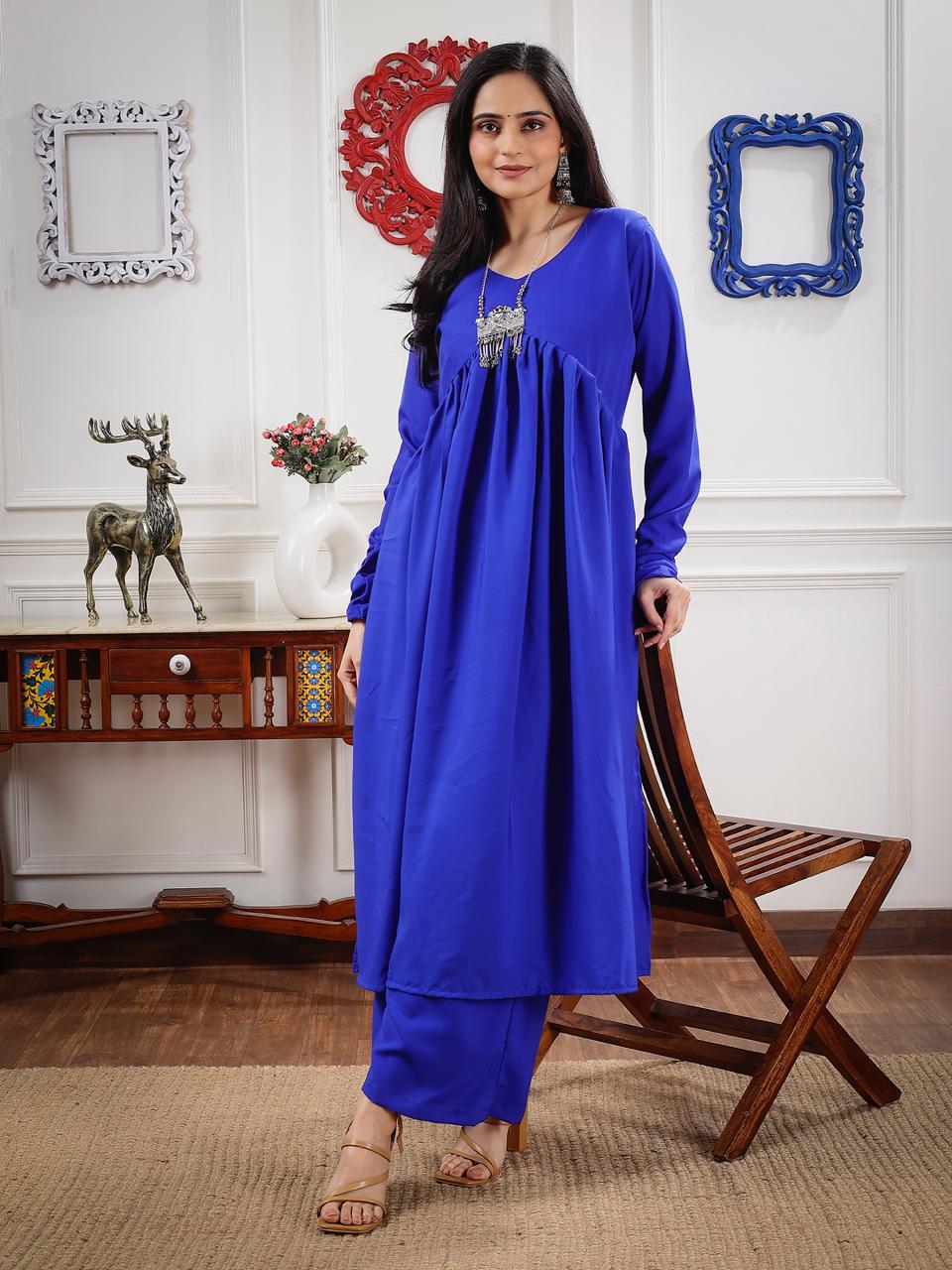 GD's Electric Blue Stylish Gathered Kurti set