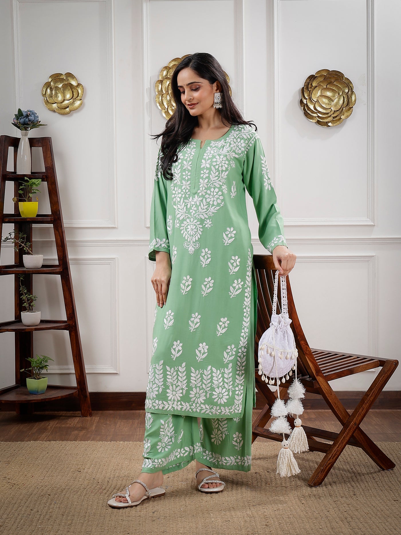 Gulabi Dhaga's Authentic Chikankari Mint Green Kurta Set