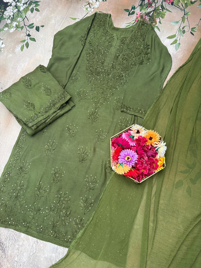 Nazakat Sitara Authentic Lucknowi Kurta Set with Dupatta