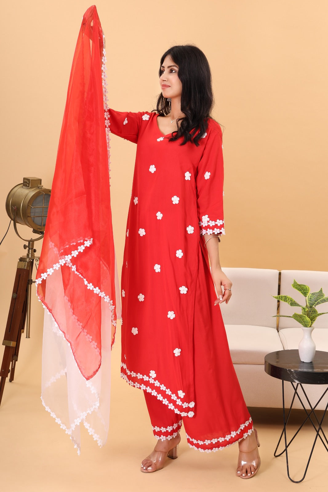 Celina Gulabi Dhaga’s Dreamy Red Kurta Set with Dupatta