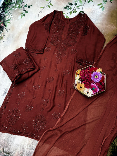 Nazakat Sitara Authentic Lucknowi Kurta Set with Dupatta