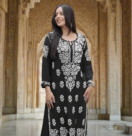 Gulabi Dhaga's Authentic Black Chikankari Kurta Set