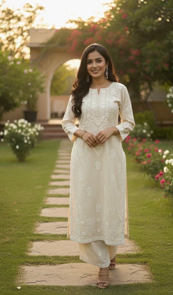 Nazakat Chandni Authentic Gulabi Dhaga’s Lucknowi Kurta Set