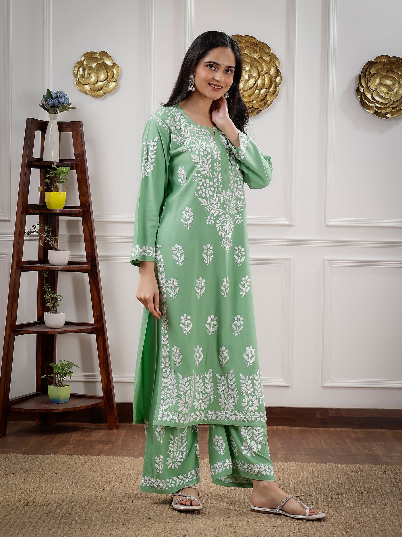 Gulabi Dhaga's Authentic Chikankari Mint Green Kurta Set