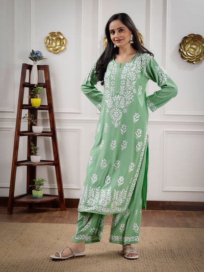 Gulabi Dhaga's Authentic Chikankari Mint Green Kurta Set