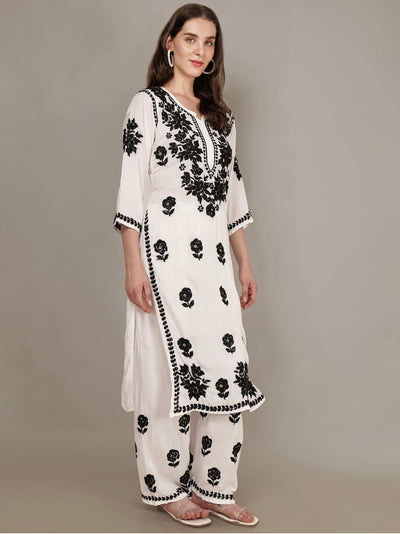 Gazal Authentic Lucknowi Kurta set with intricate black detailing