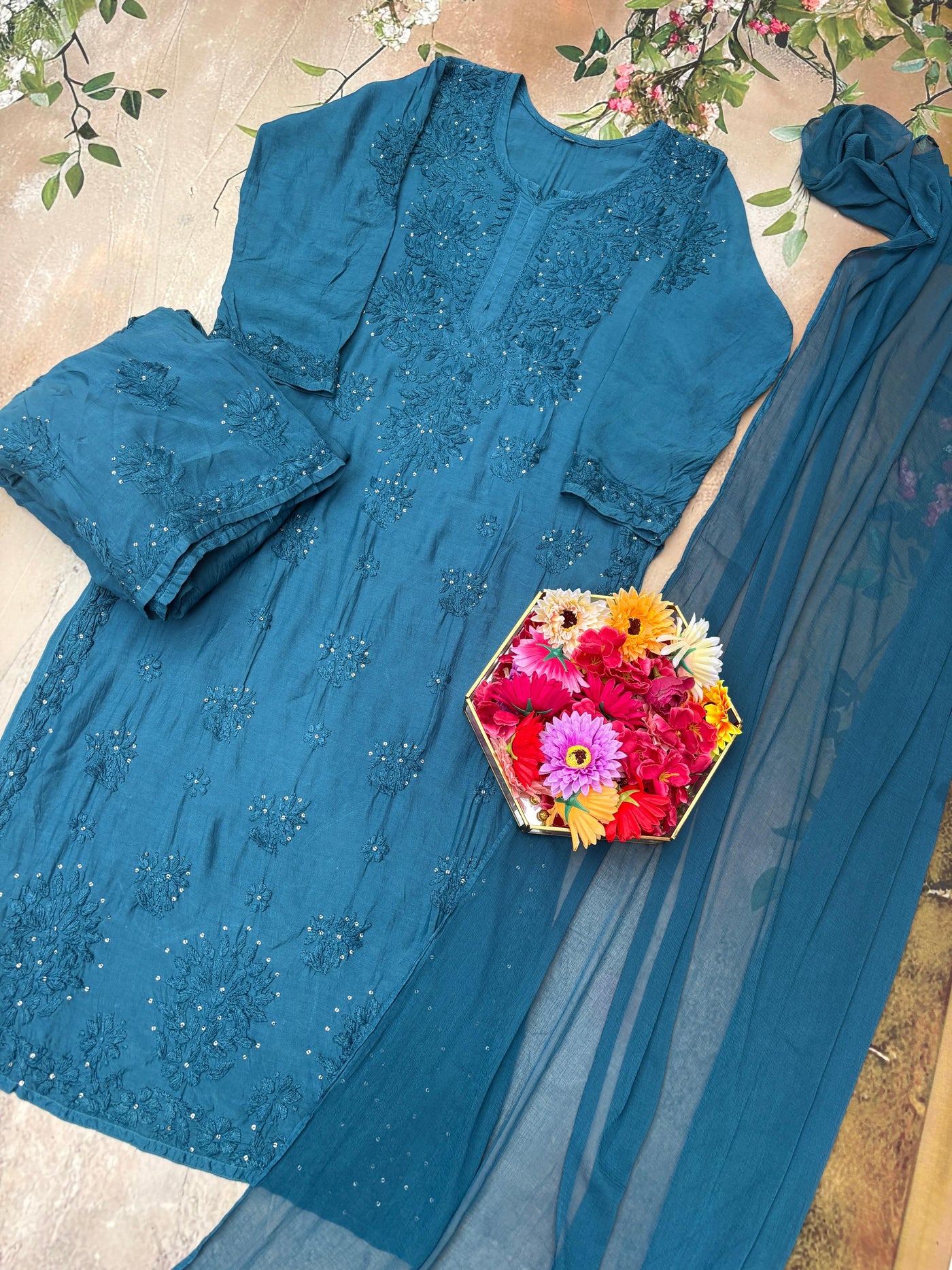 Nazakat Sitara Authentic Lucknowi Kurta Set with Dupatta