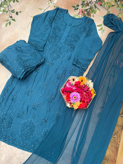 Nazakat Sitara Authentic Lucknowi Kurta Set with Dupatta