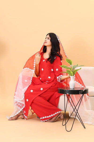 Celina Gulabi Dhaga’s Dreamy Red Kurta Set with Dupatta