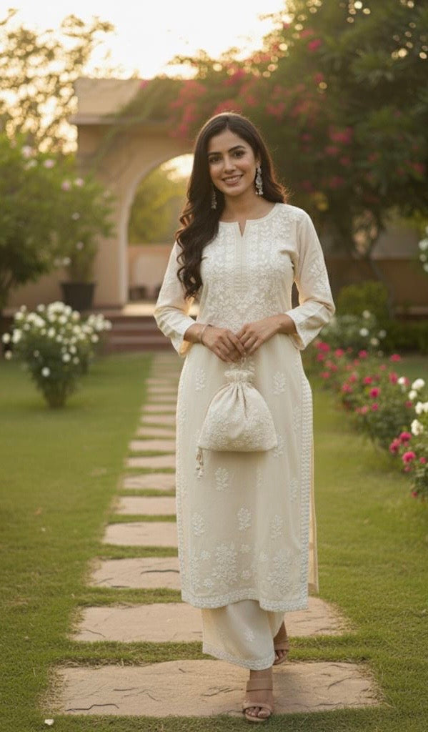 Nazakat Chandni Authentic Gulabi Dhaga’s Lucknowi Kurta Set