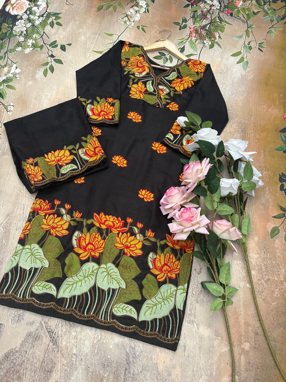 Phool Gulabi Dhaga Kurta Set