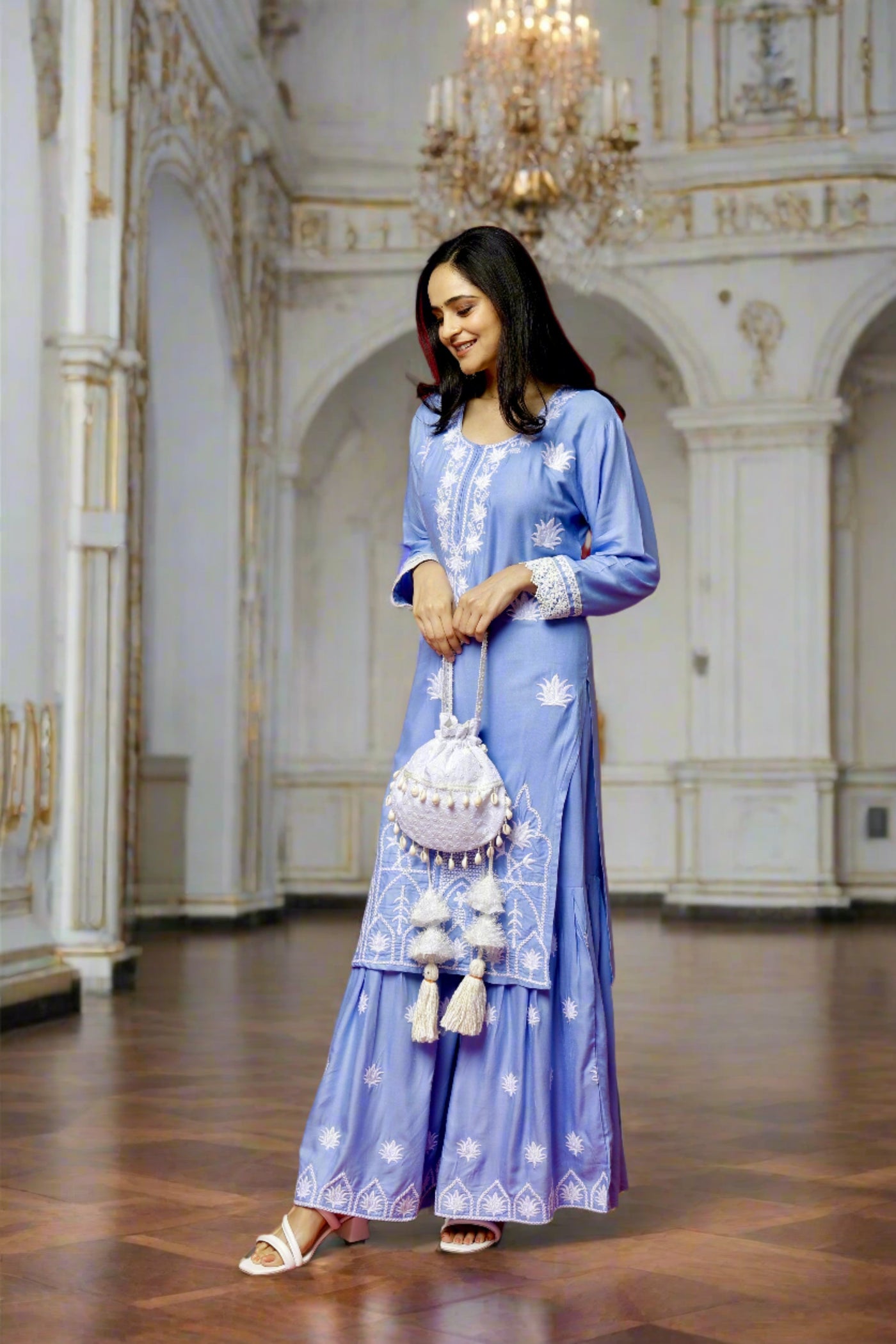 Authentic Chikankari Powder blue  Sharara Set