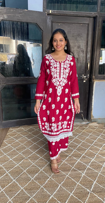 Naisha Authentic Lucknowi Kurta Set with intricate detailing