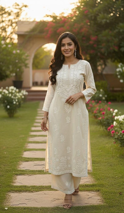 Nazakat Chandni Authentic Gulabi Dhaga’s Lucknowi Kurta Set