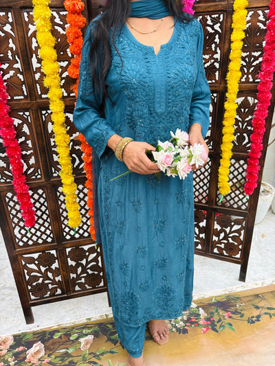 Nazakat Sitara Authentic Lucknowi Kurta Set with Dupatta