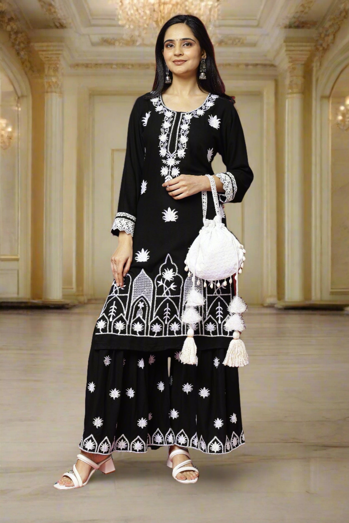 Authentic Chikankari Black Sharara Set