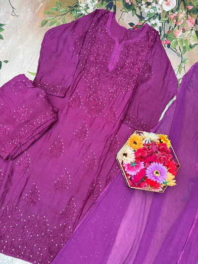 Nazakat Sitara Authentic Lucknowi Kurta Set with Dupatta