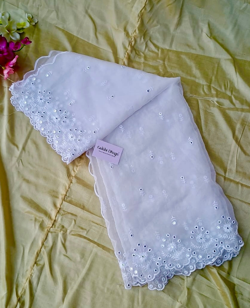 Organza Chikankari with Mirror work Dupatta