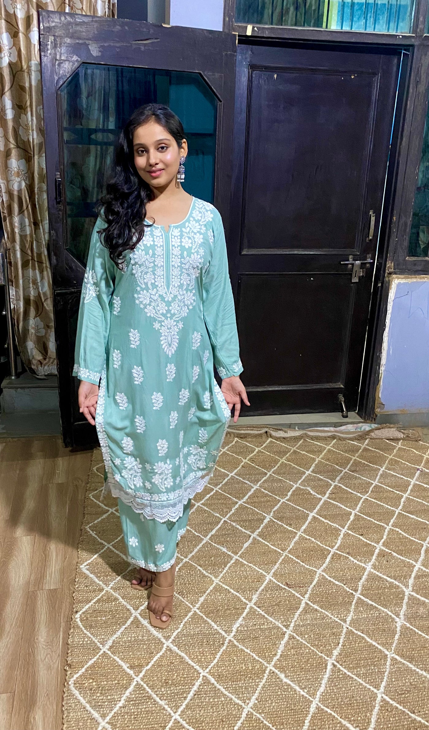 Gulabi Dhaga's Authentic Chikankari Kurta Set in Pastel Green