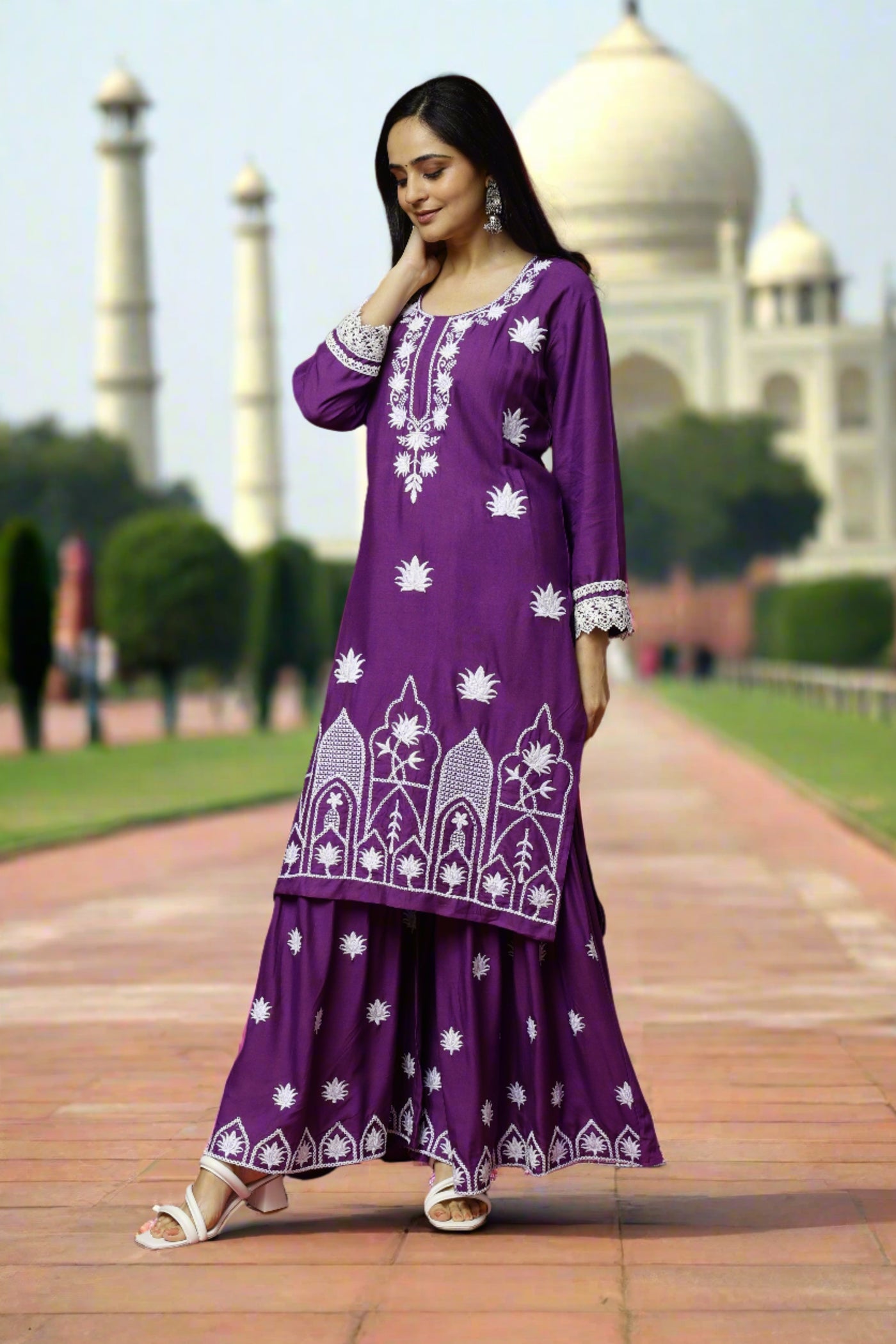 Authentic Chikankari Purple Sharara Set