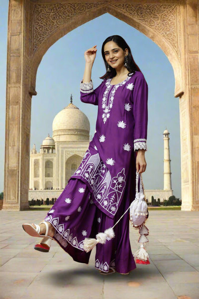 Authentic Chikankari Purple Sharara Set