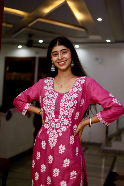 Aisha Gulabi Dhaga's Authentic Chikankari Kurta Set