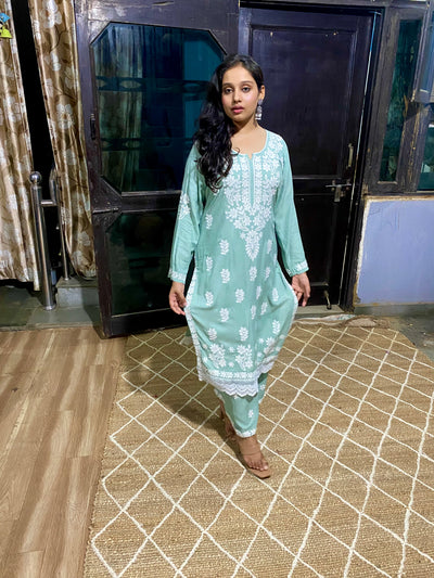 Naisha Authentic Lucknowi Kurta Set with intricate detailing