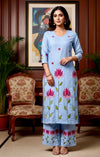 Powder Blue ( multi color thread embroidery)
