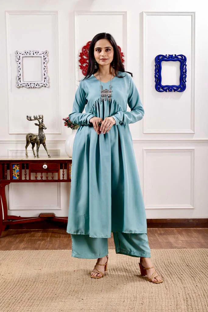 GD's Sea Green Stylish Gathered Kurti set