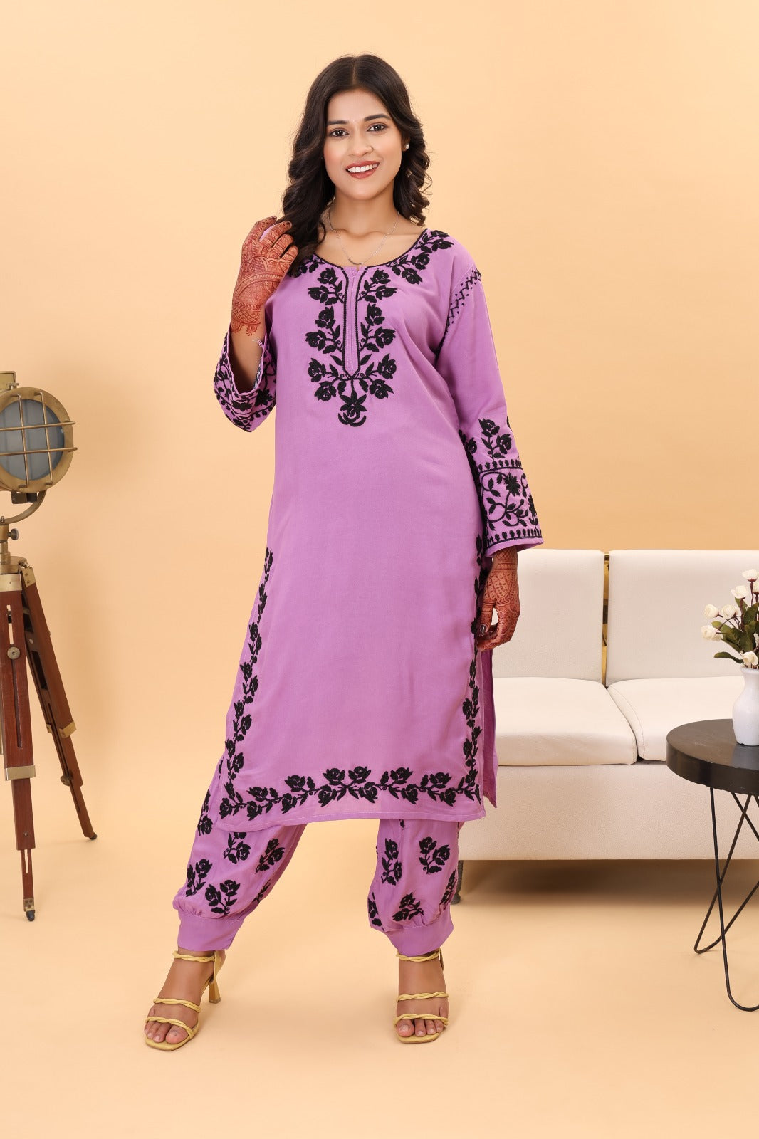 Lavender Gulab Kurta with Afghani Pant Set