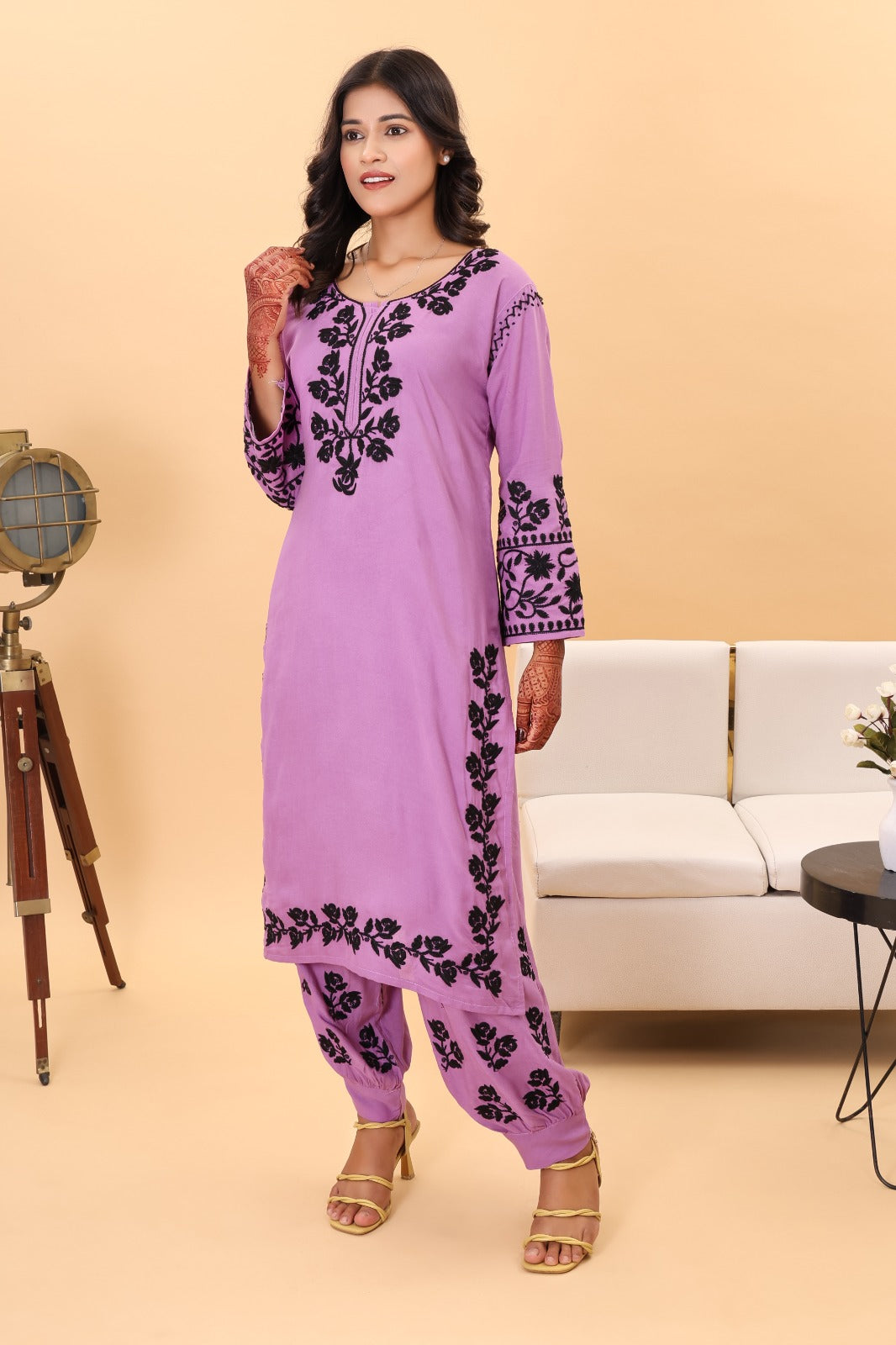 Lavender Gulab Kurta with Afghani Pant Set