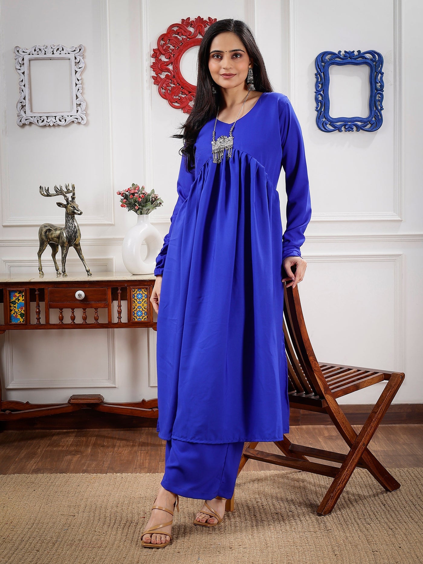 GD's Electric Blue Stylish Gathered Kurti set