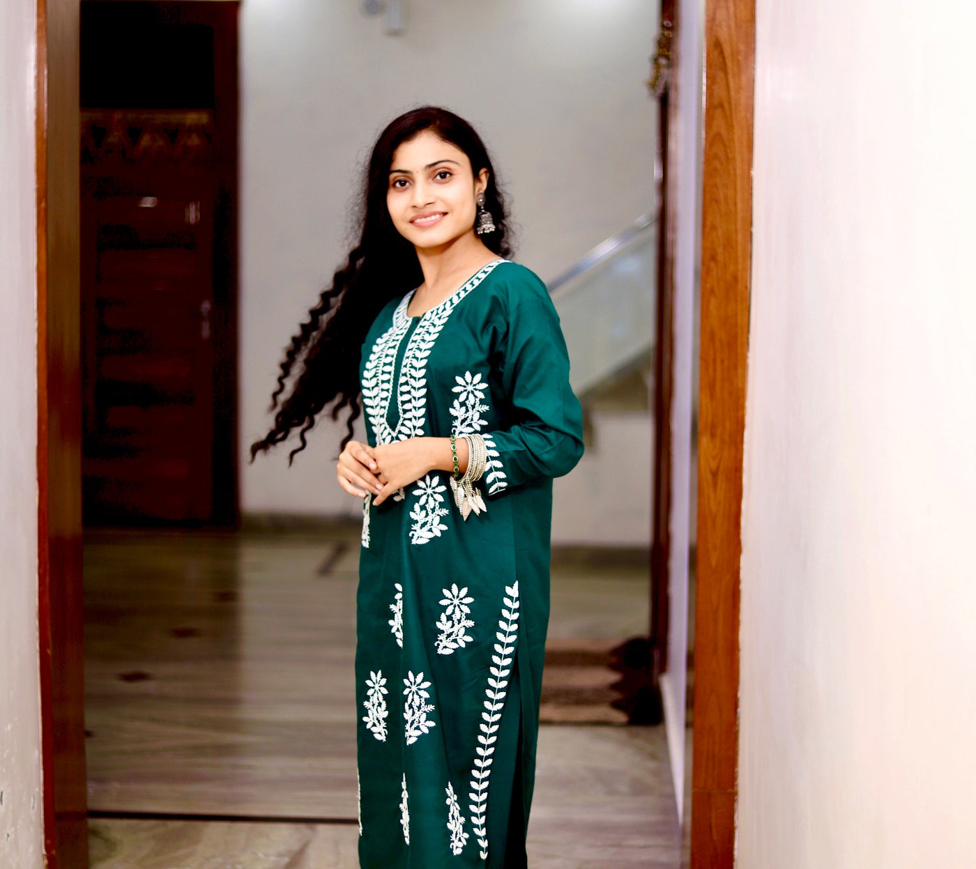 Asma Gulabi Dhaga's Authentic Chikankari Bottle Green Suit Set