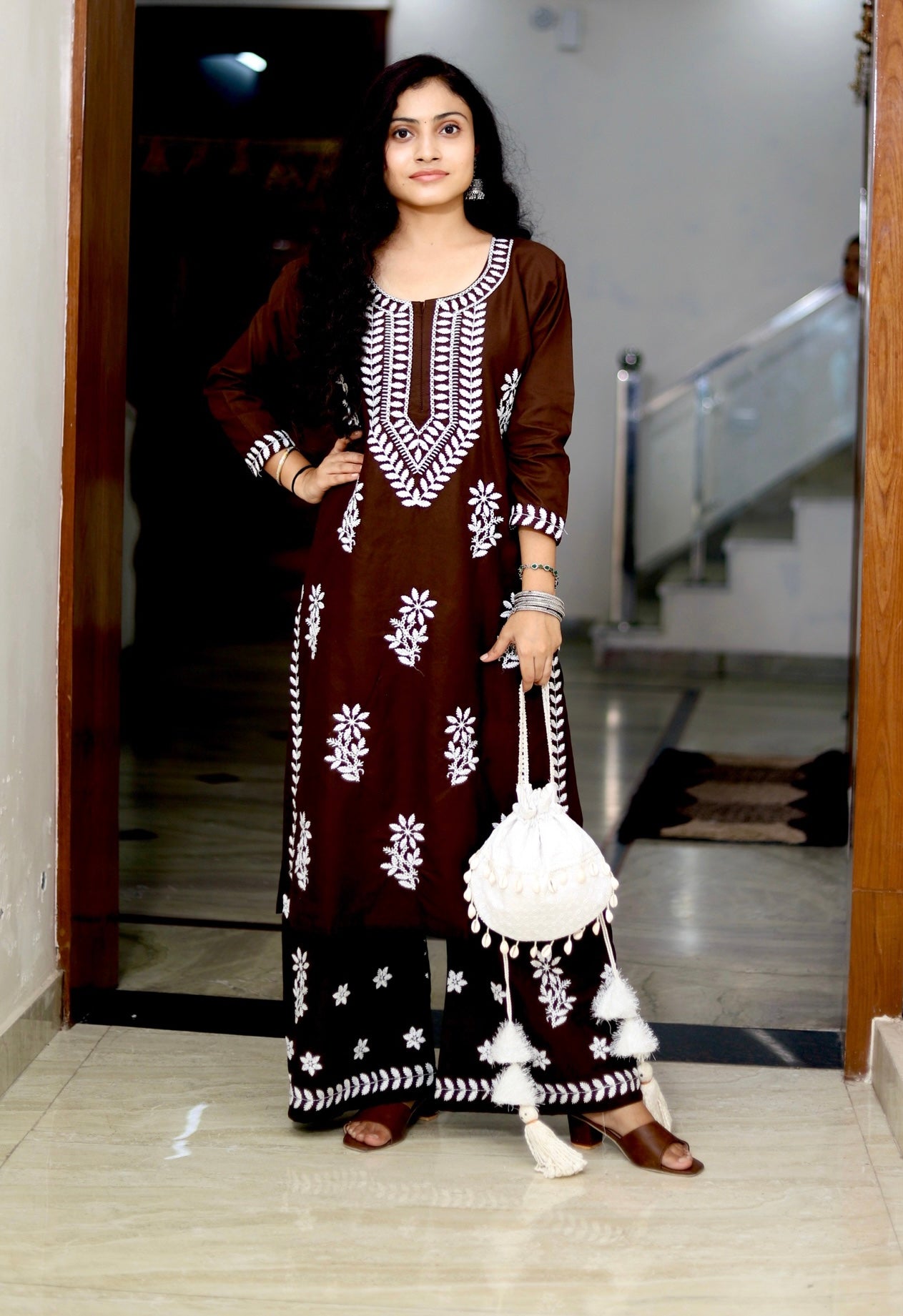 Falak Gulabi Dhaga's Authentic Chikankari Brown Suit Set